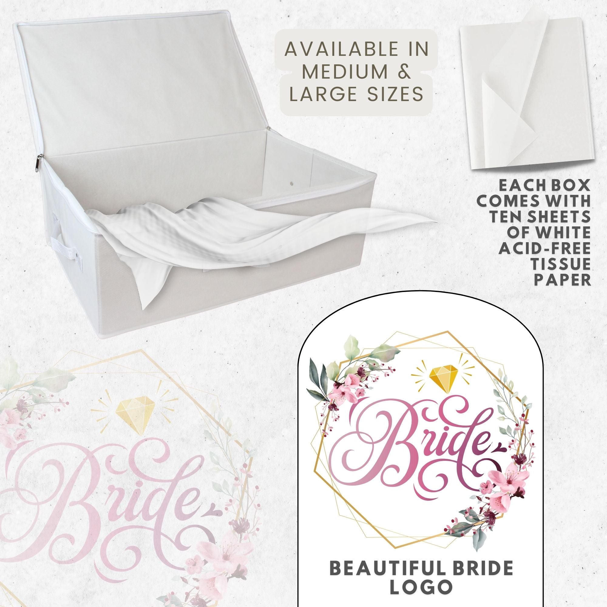 Hoesh UK Bridal Gown Garment Storage Box - Printed Wedding Dress Storage Box With The Bride