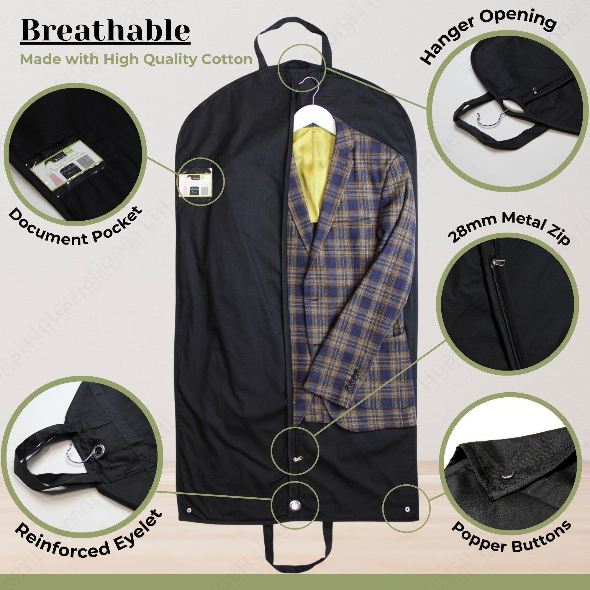 Luxury Black Travel Suit Carrier Cotton Twill Covers - Hoesh International Ltd