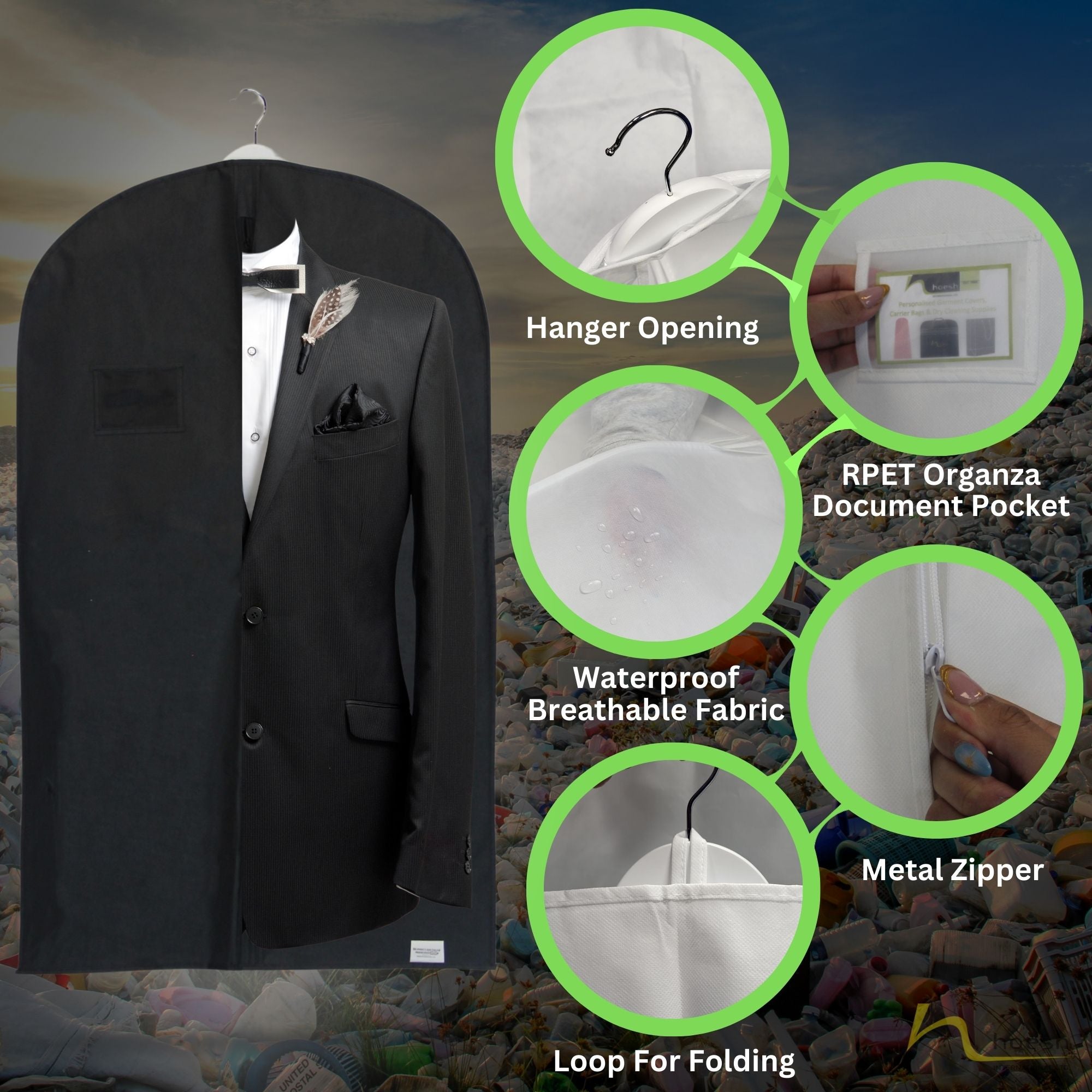 Eco-Friendly Suit Cover 40" & 54" | Sustainable Garment Bag for Men's Suits, Shirts & Formal Wear | Durable, Breathable Protection | Recycled Materials