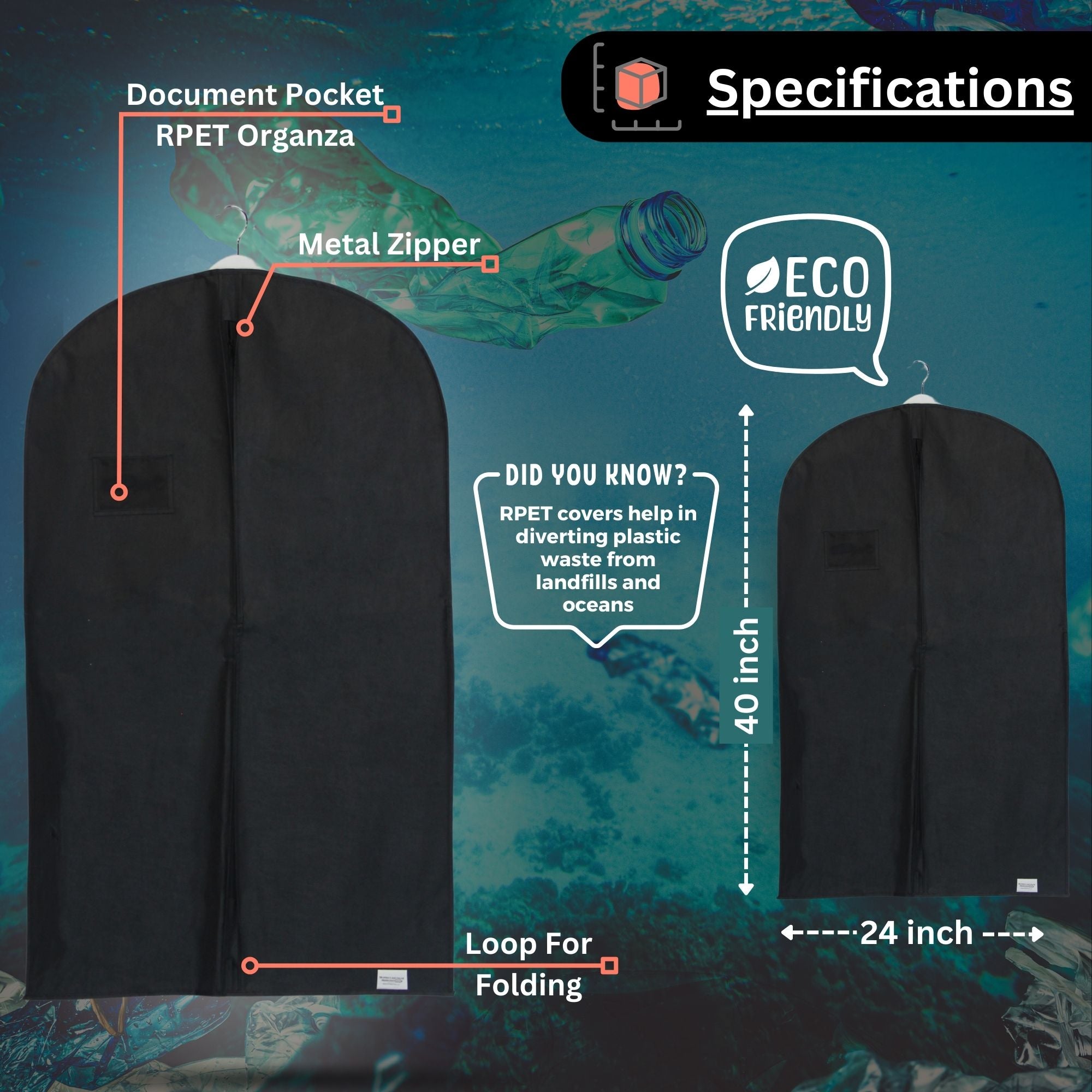 Eco-Friendly Suit Cover 40" & 54" | Sustainable Garment Bag for Men's Suits, Shirts & Formal Wear | Durable, Breathable Protection | Recycled Materials