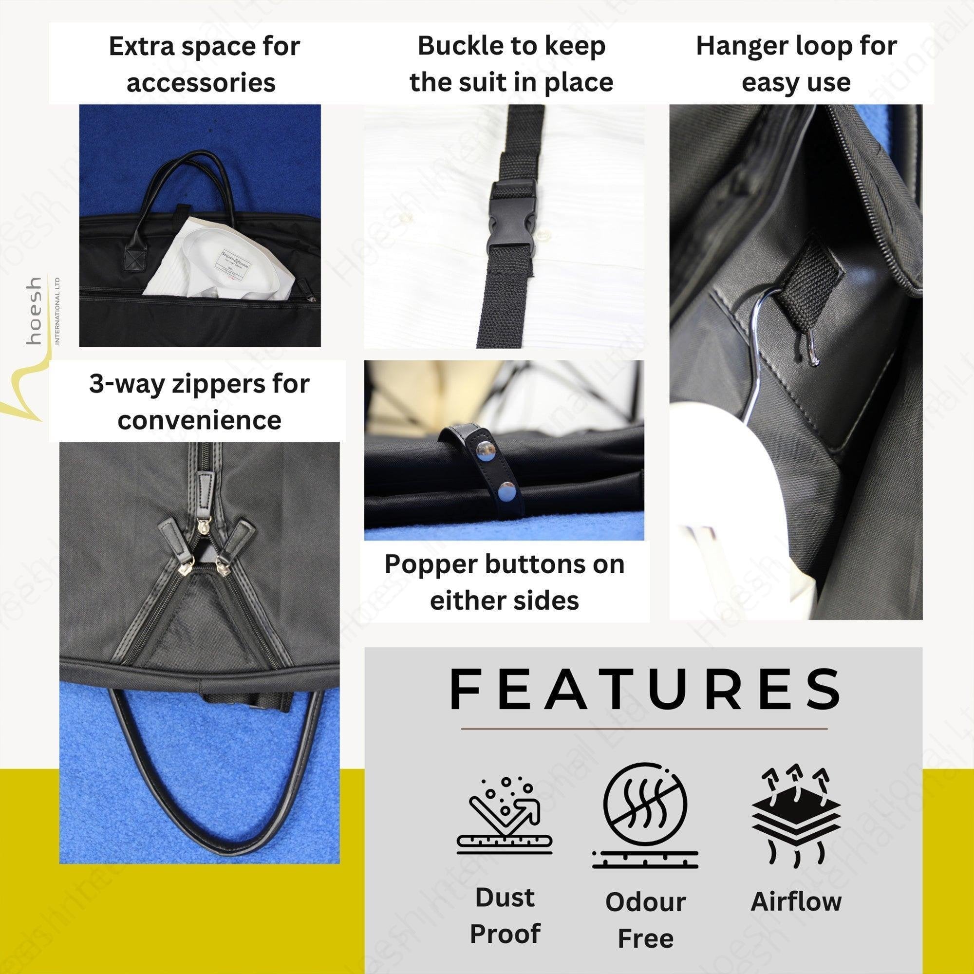 Simpson & Ruxton Black 42" Luxury Heavy Duty Garment Travel Luggage Suit/Dress Carrier - Hoesh International Ltd