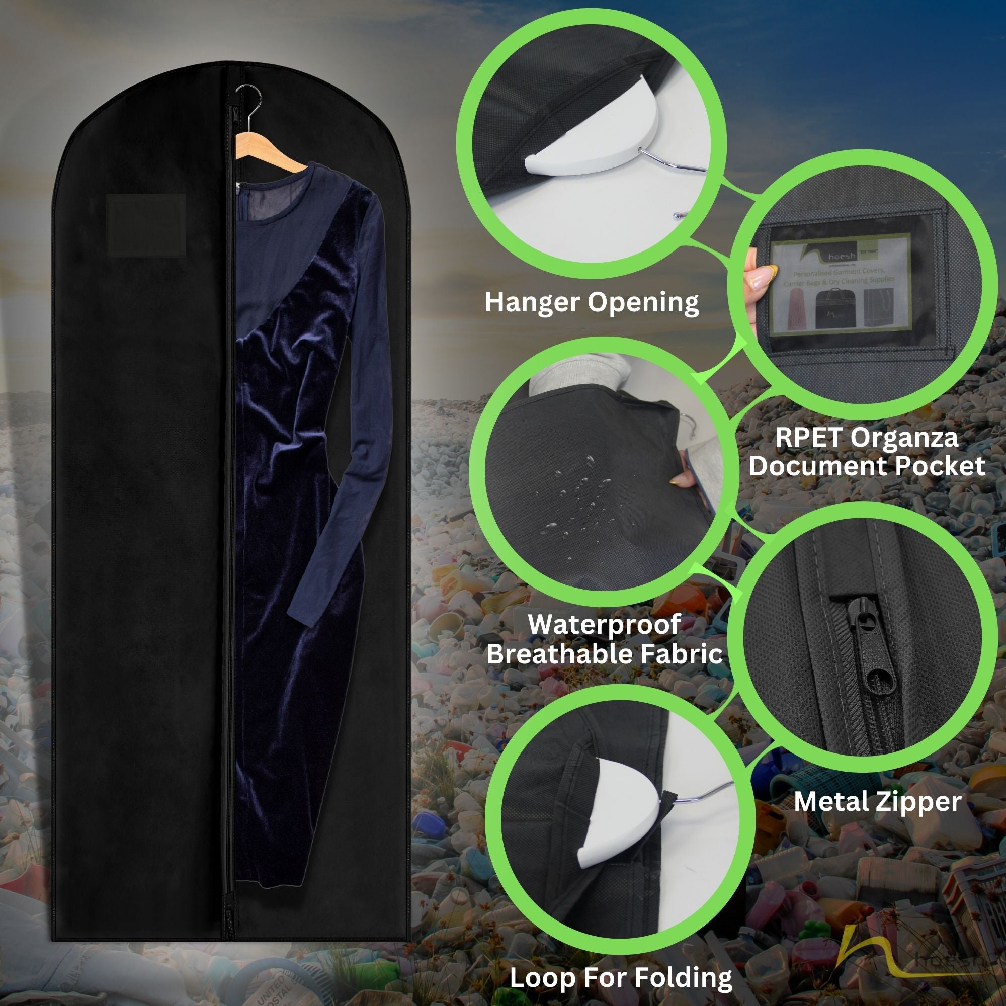 Sustainable Bridesmaid Dress Bag - Eco-Friendly Gown Storage Cover Made from Recycled Plastic Bottles