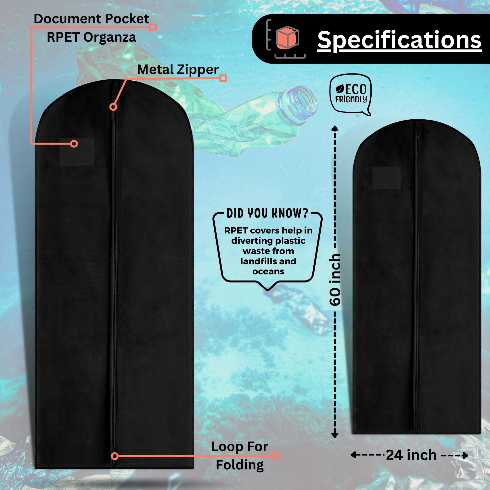 Sustainable Bridesmaid Dress Bag - Eco-Friendly Gown Storage Cover Made from Recycled Plastic Bottles