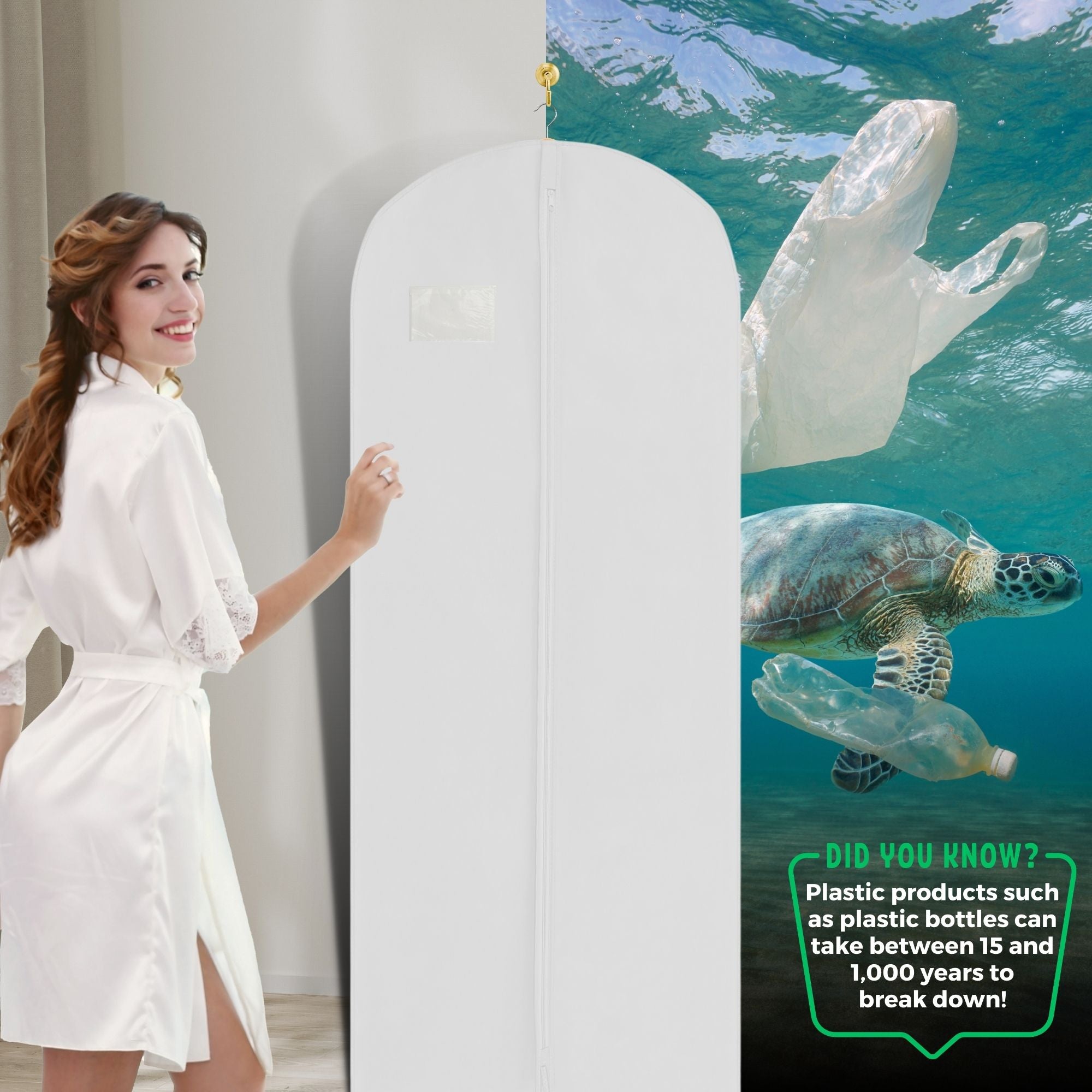 Sustainable Bridesmaid Dress Bag - Eco-Friendly Gown Storage Cover Made from Recycled Plastic Bottles