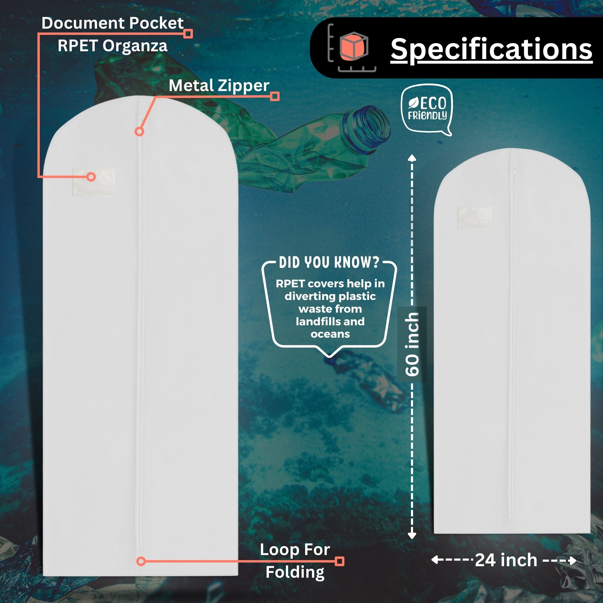 Sustainable Bridesmaid Dress Bag - Eco-Friendly Gown Storage Cover Made from Recycled Plastic Bottles