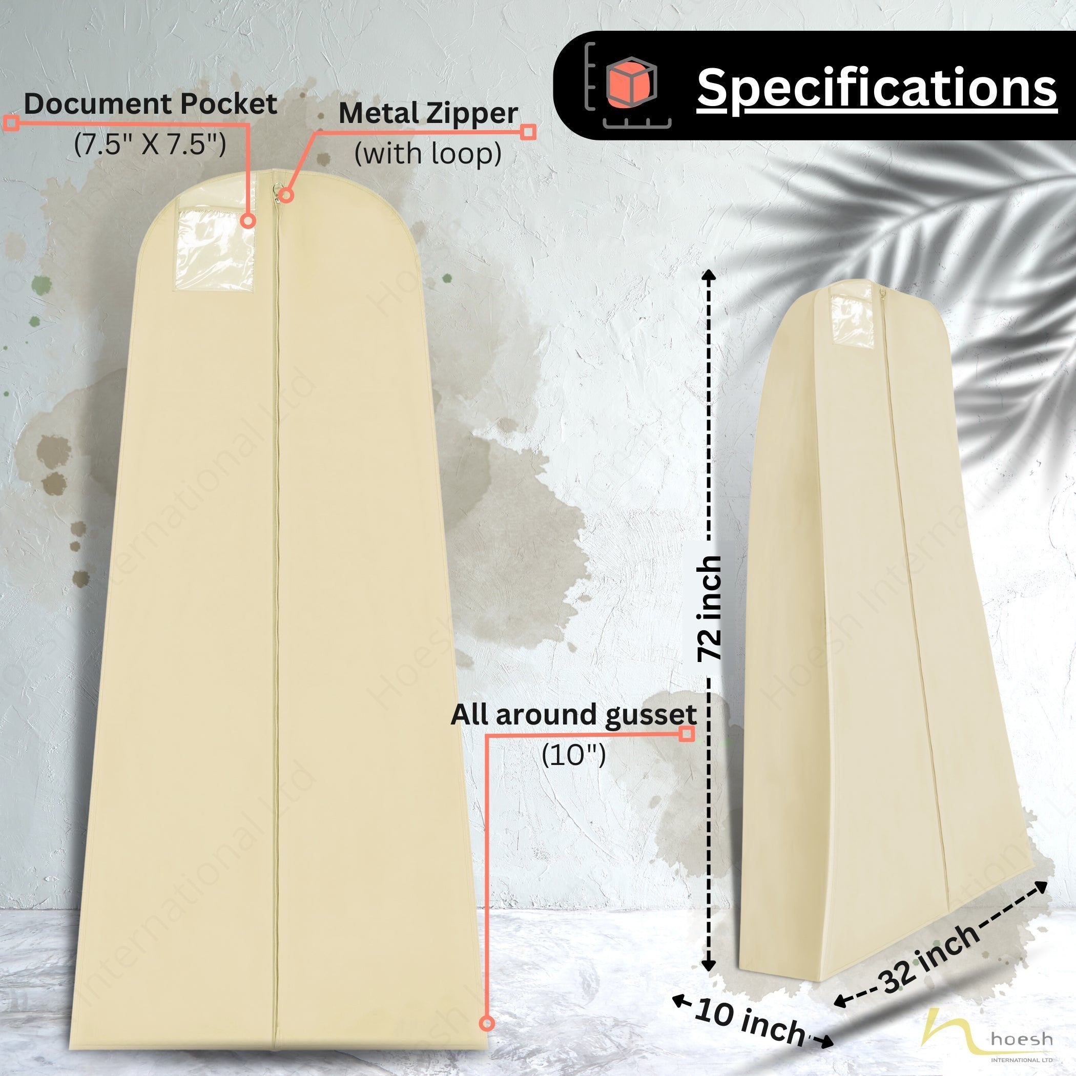 Wedding Dress Cover, 10” Full Gusset Breathable - Hoesh International Ltd