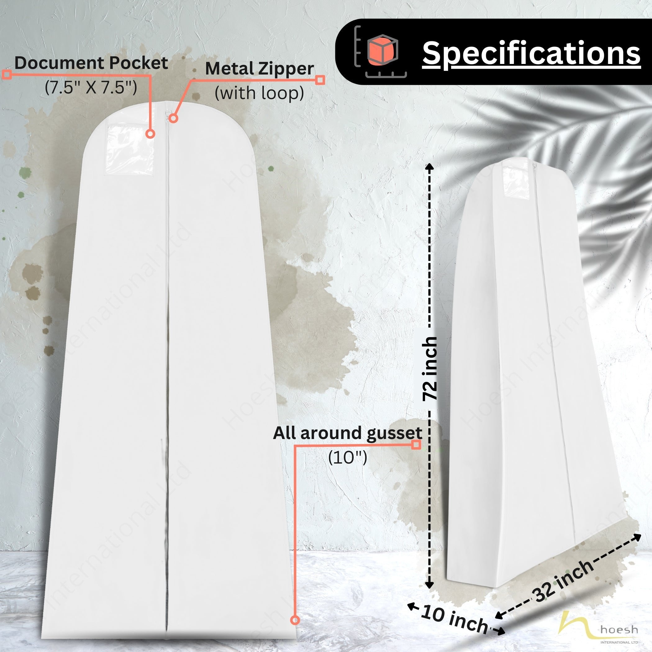 Wedding Dress Cover, 10” Full Gusset Breathable - Hoesh International Ltd