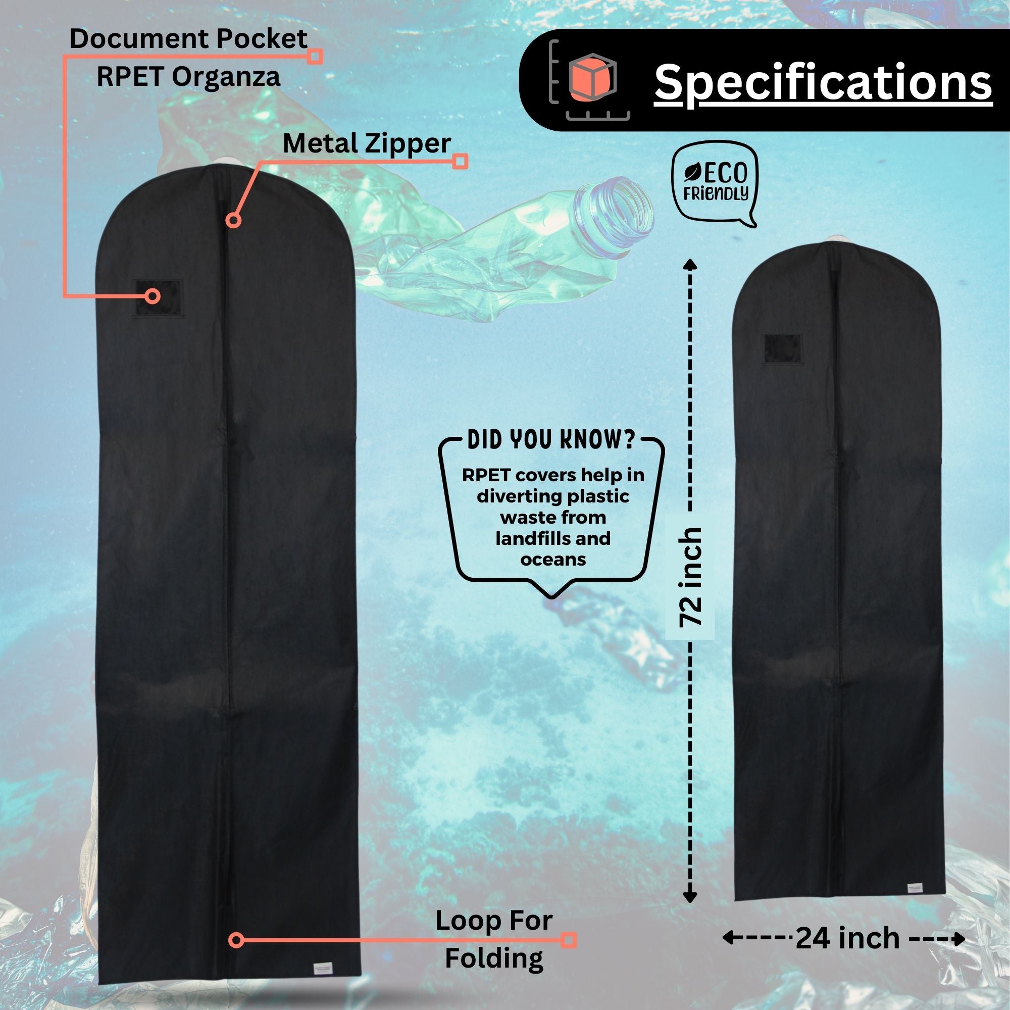 Sustainable Bridesmaid Dress Bag - Eco-Friendly Gown Storage Cover Made from Recycled Plastic Bottles