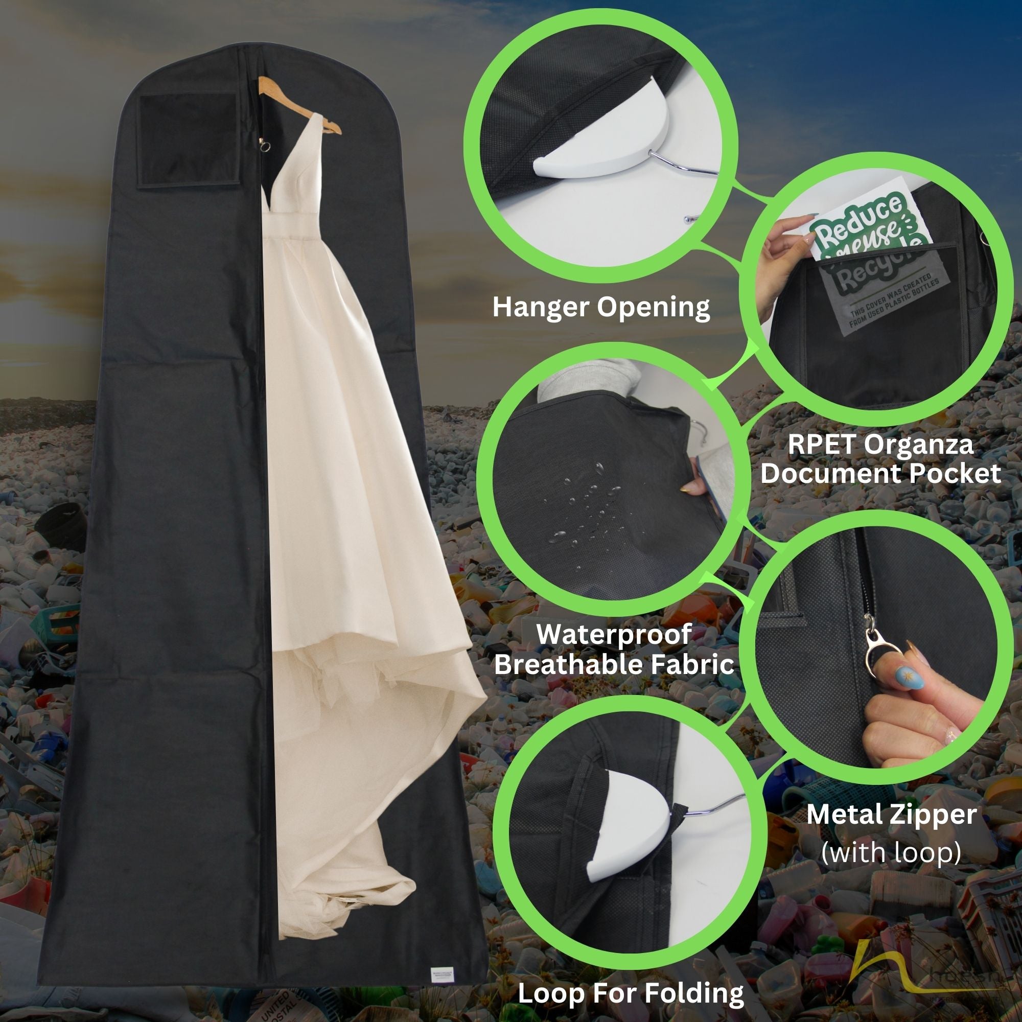 Eco-Friendly Bridal Dress Cover | 22" x 32" x 72" | Sustainable Garment Bag for Wedding Gowns & Formal Wear | Durable, Breathable Protection | Recycled Materials