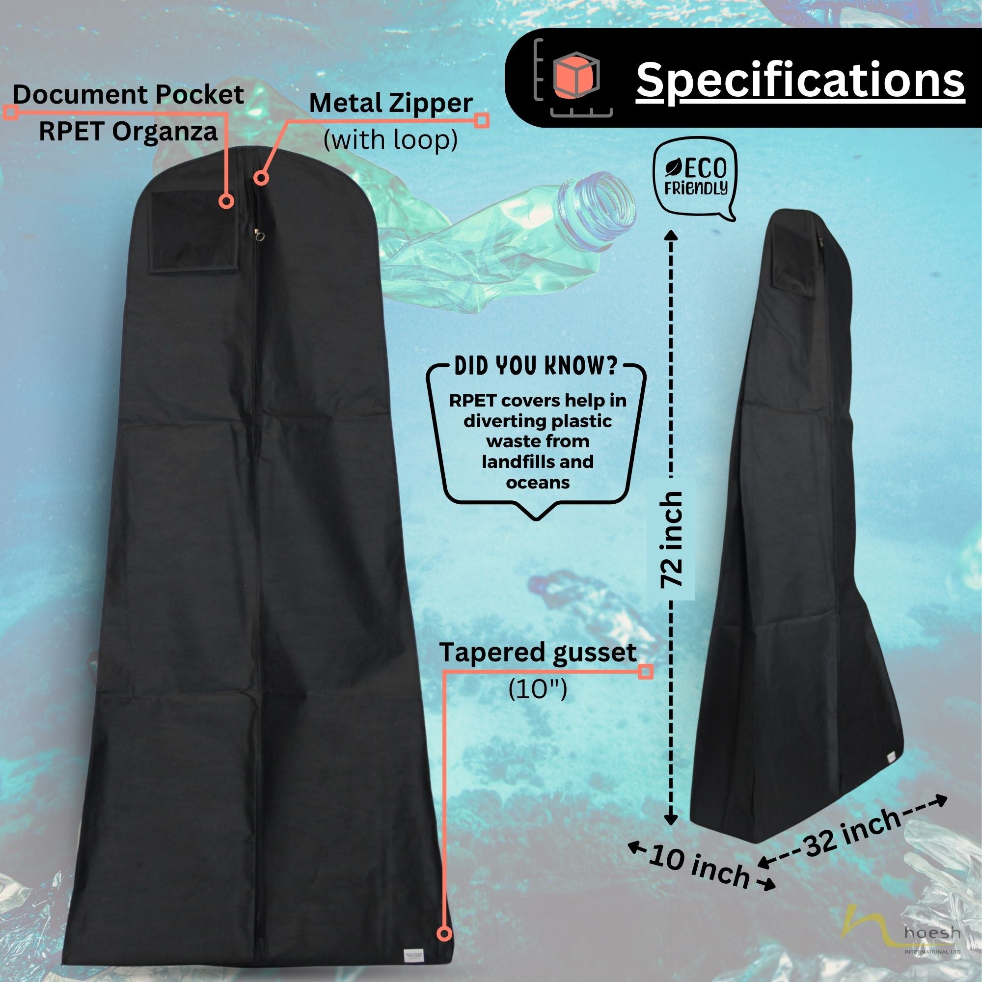 Eco-Friendly Bridal Dress Cover | 22" x 32" x 72" | Sustainable Garment Bag for Wedding Gowns & Formal Wear | Durable, Breathable Protection | Recycled Materials