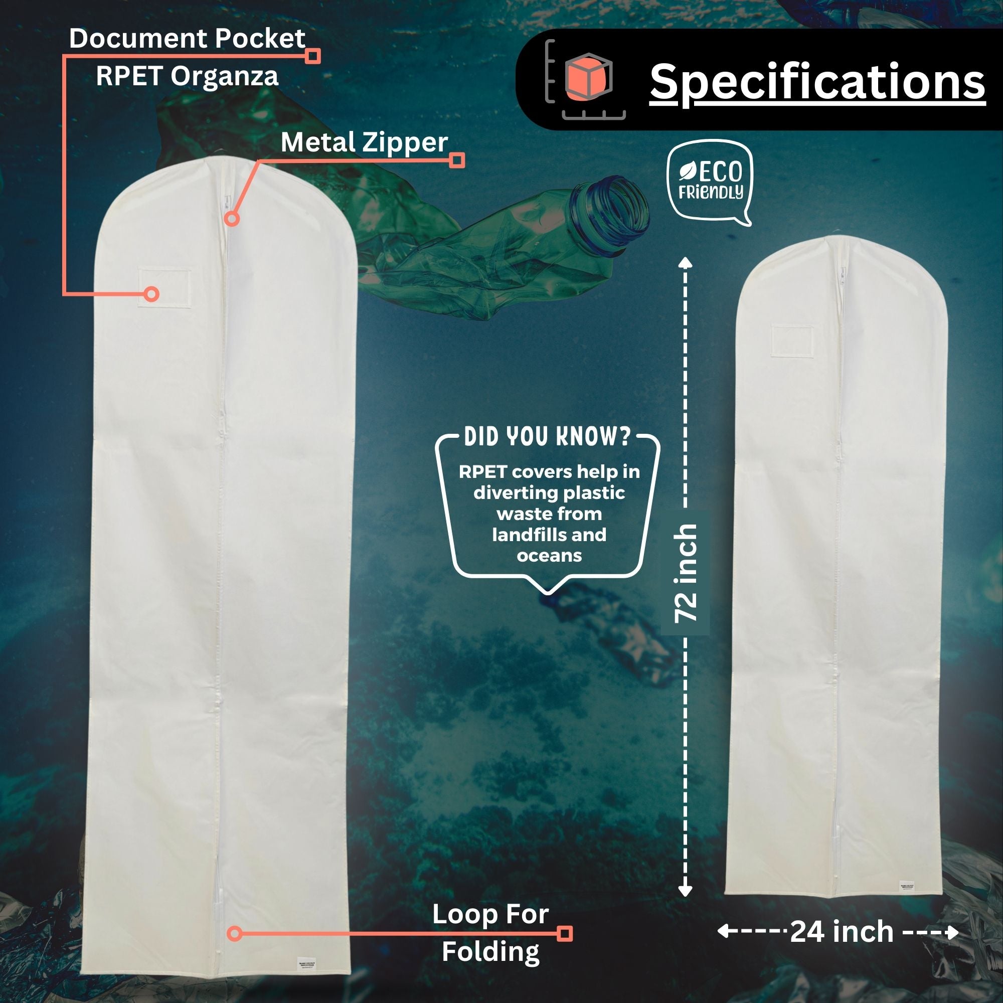 Sustainable Bridesmaid Dress Bag - Eco-Friendly Gown Storage Cover Made from Recycled Plastic Bottles