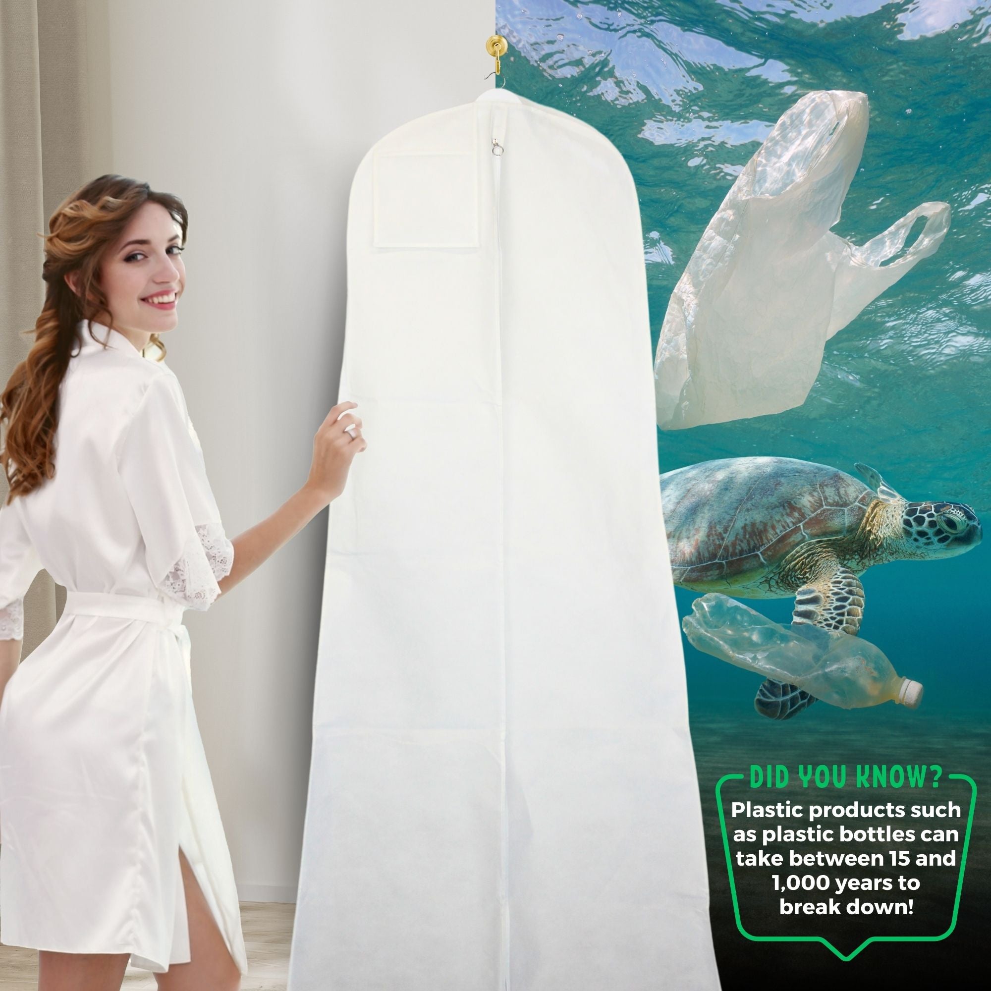 Eco-Friendly Bridal Dress Cover | 22" x 32" x 72" | Sustainable Garment Bag for Wedding Gowns & Formal Wear | Durable, Breathable Protection | Recycled Materials