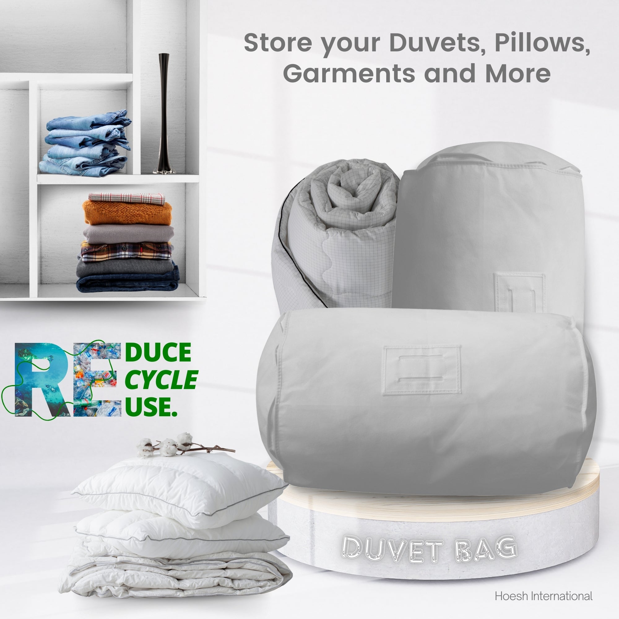Large & Small Duvet Storage Bags | Sustainable RPET Material | Mold-Resistant Comforter Protector | Reusable Bedding Organizer with Handle