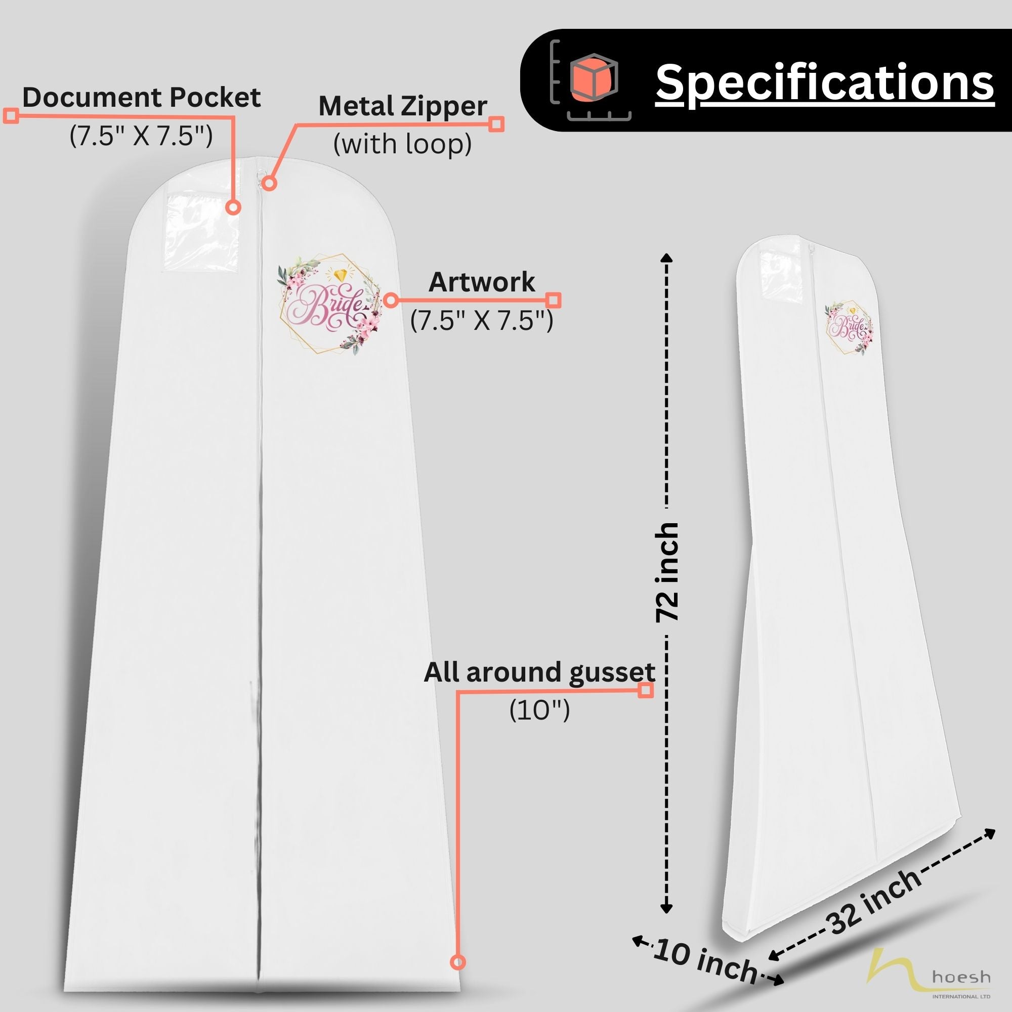 Hoesh UK Bridal Gown Garment Bag Printed Wedding Dress Bag Long Dr