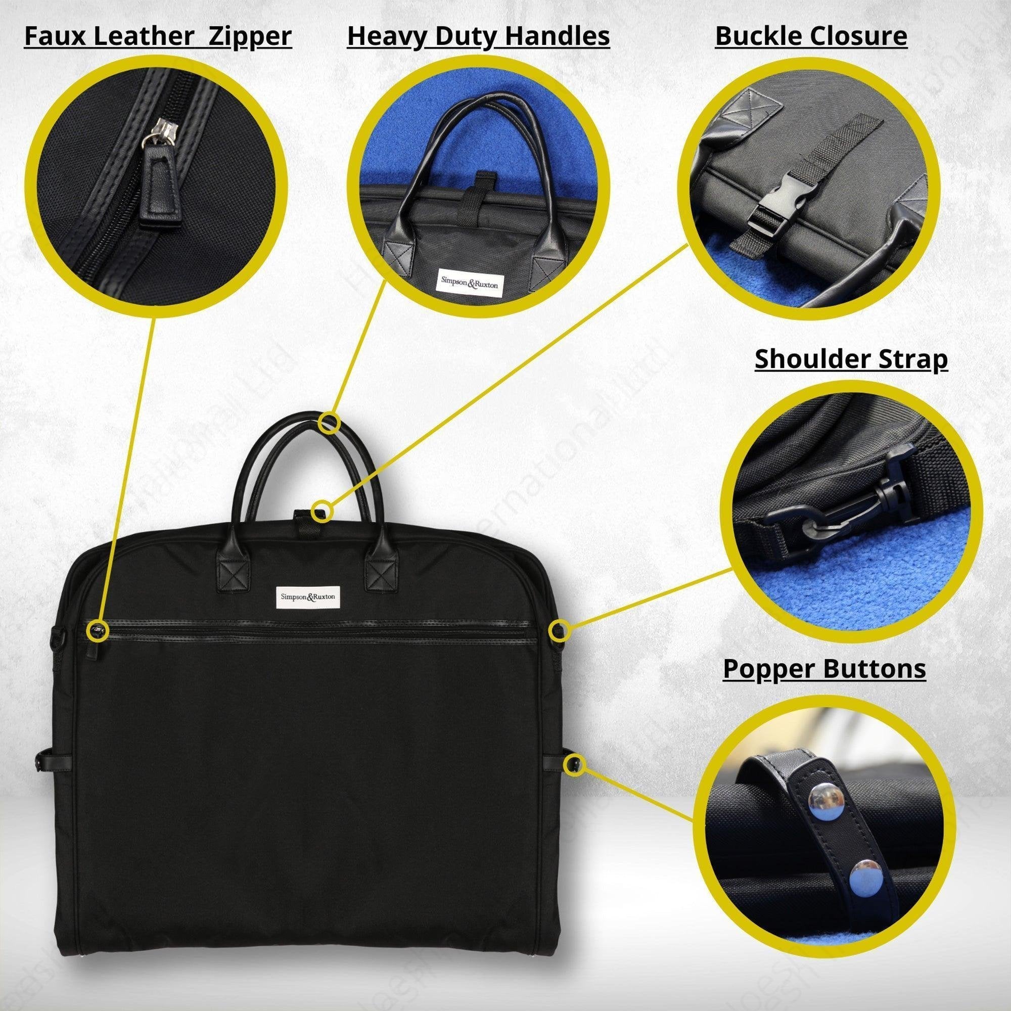 Simpson & Ruxton Black 42" Luxury Heavy Duty Garment Travel Luggage Suit/Dress Carrier - Hoesh International Ltd