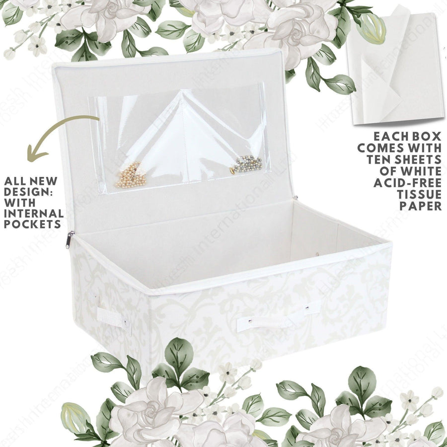 HOESH UK White Floral Wedding Dress Travel Storage Box With Internal P