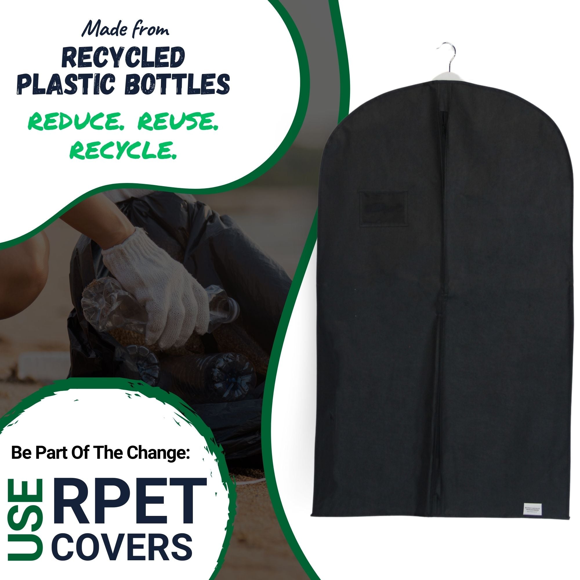Eco-Friendly Suit Cover 40" & 54" | Sustainable Garment Bag for Men's Suits, Shirts & Formal Wear | Durable, Breathable Protection | Recycled Materials