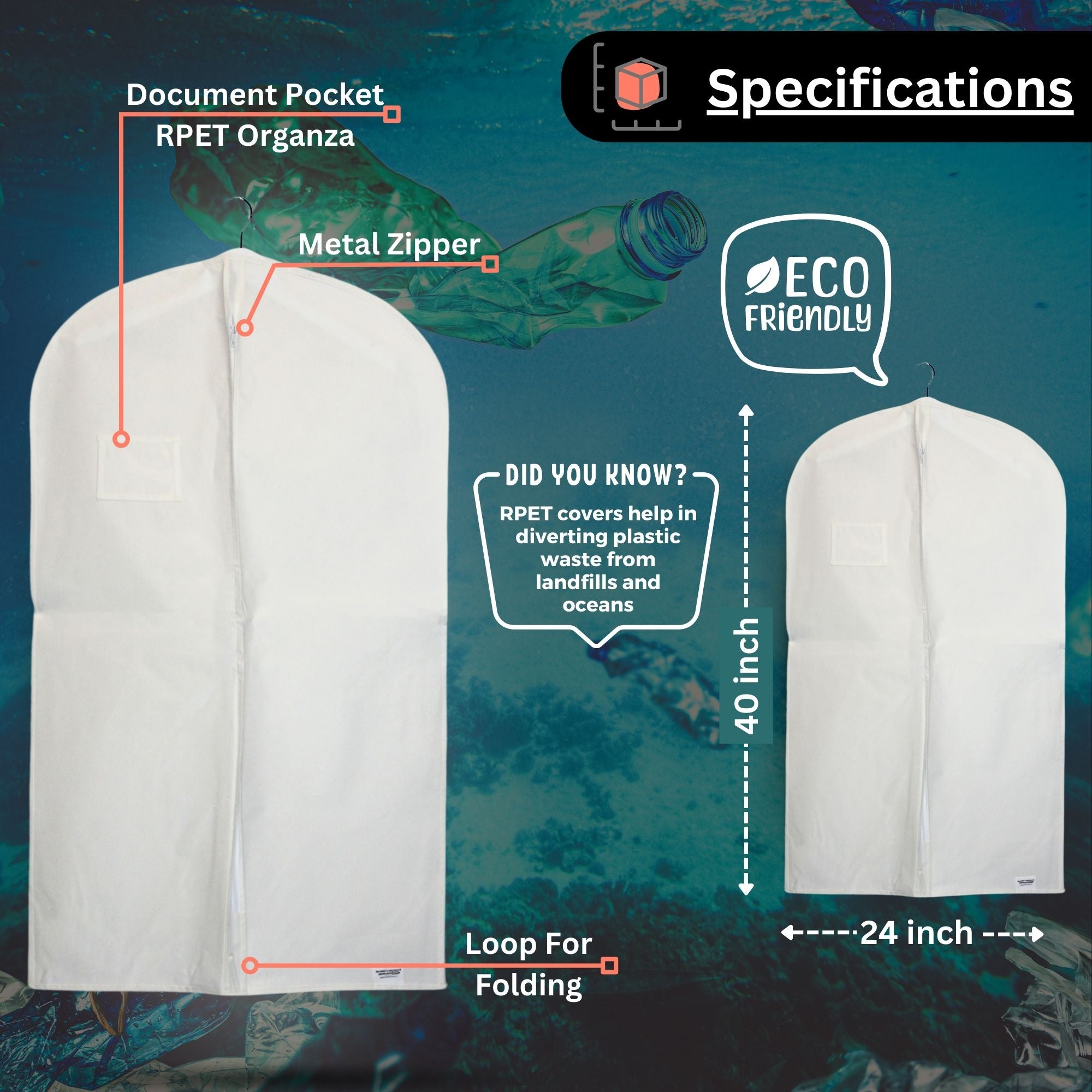 Eco-Friendly Suit Cover 40" & 54" | Sustainable Garment Bag for Men's Suits, Shirts & Formal Wear | Durable, Breathable Protection | Recycled Materials
