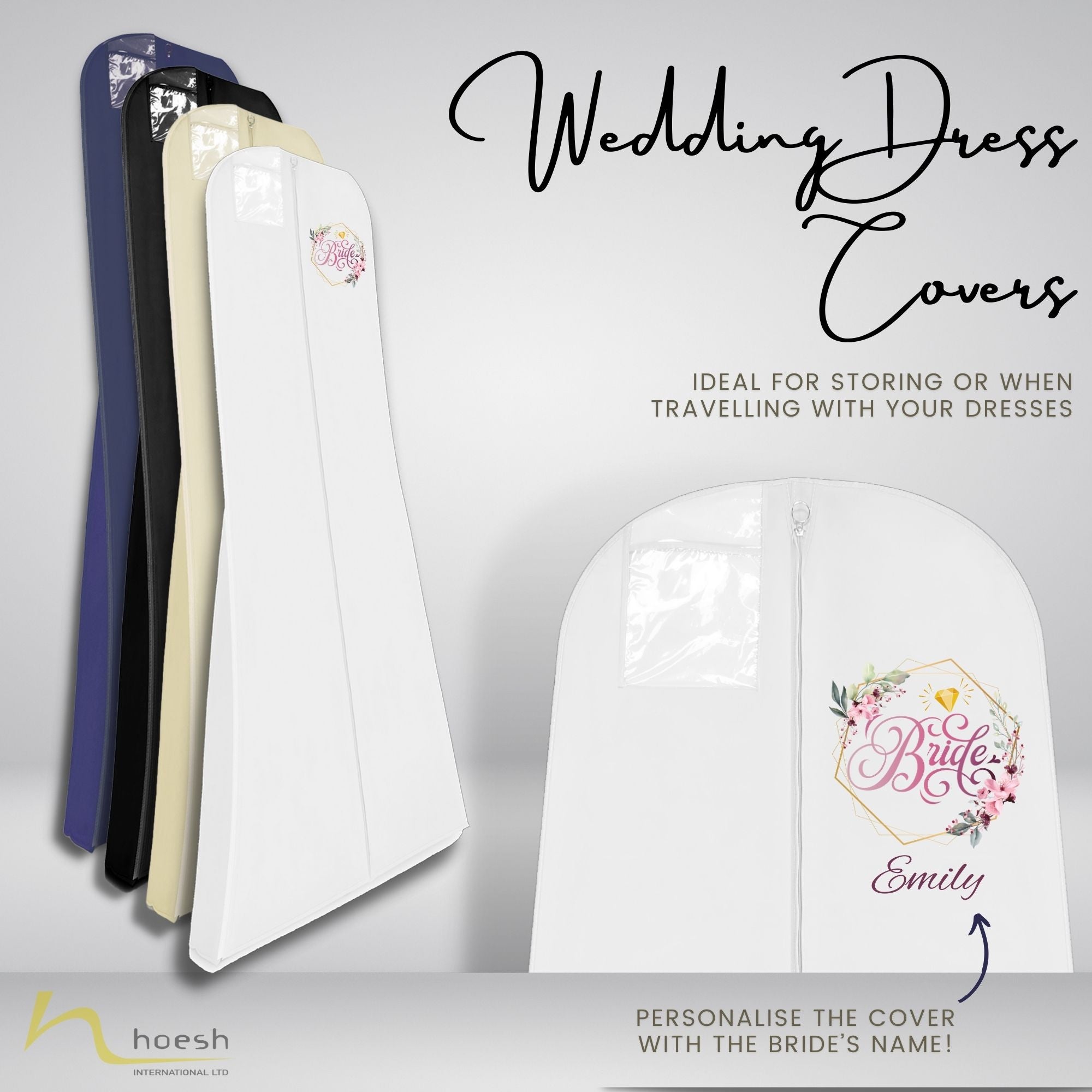 Hoesh UK Bridal Gown Garment Bag - Printed Wedding Dress Bag | Long Dress Covers for Bride