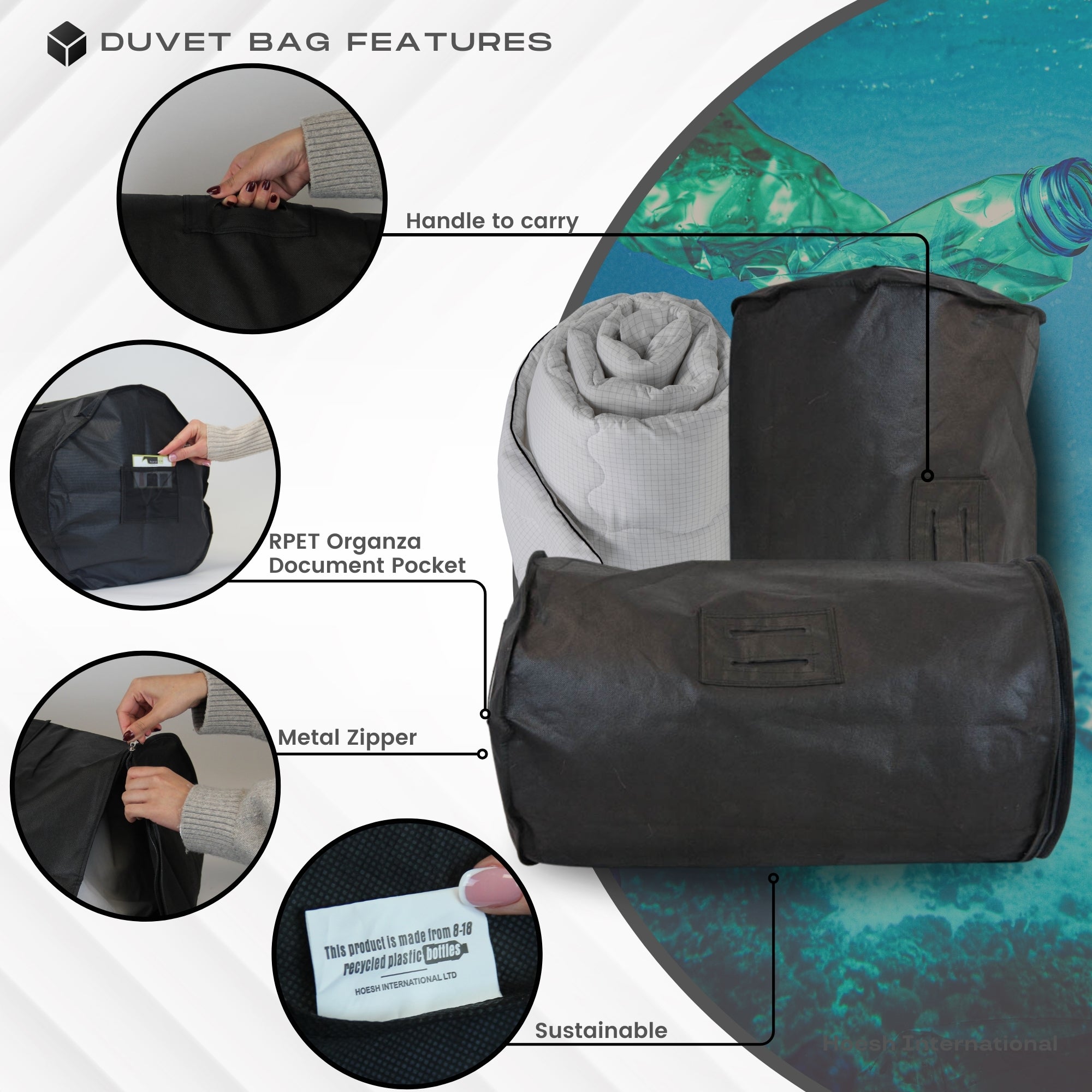 Large & Small Duvet Storage Bags | Sustainable RPET Material | Mold-Resistant Comforter Protector | Reusable Bedding Organizer with Handle