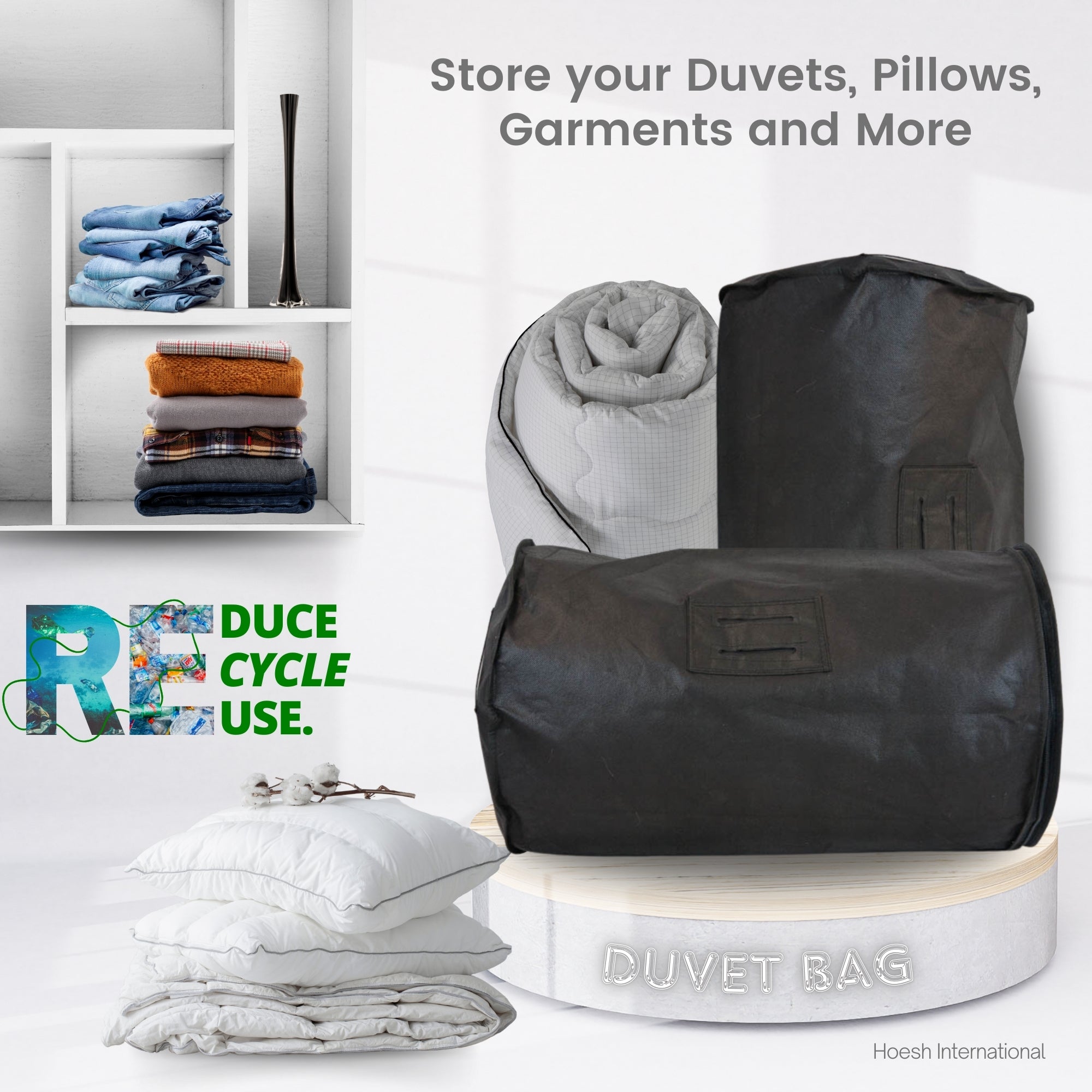 Large & Small Duvet Storage Bags | Sustainable RPET Material | Mold-Resistant Comforter Protector | Reusable Bedding Organizer with Handle