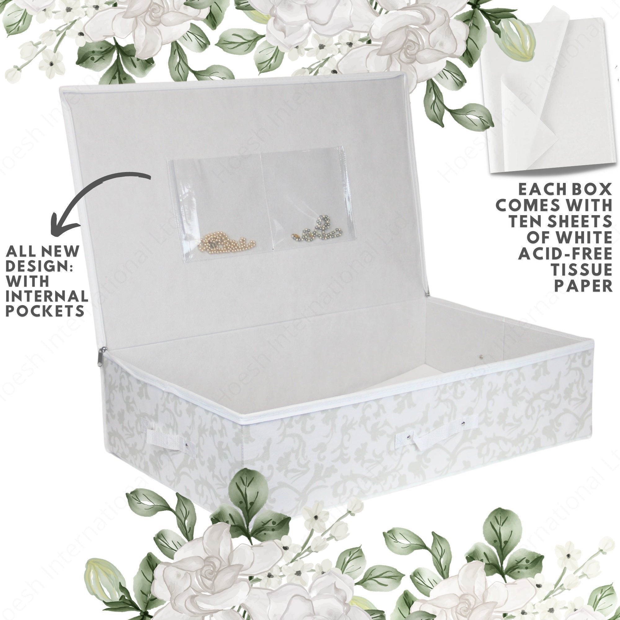 White Floral Wedding Dress Travel Storage Box White Floral Wedding Dress Travel Storage Box