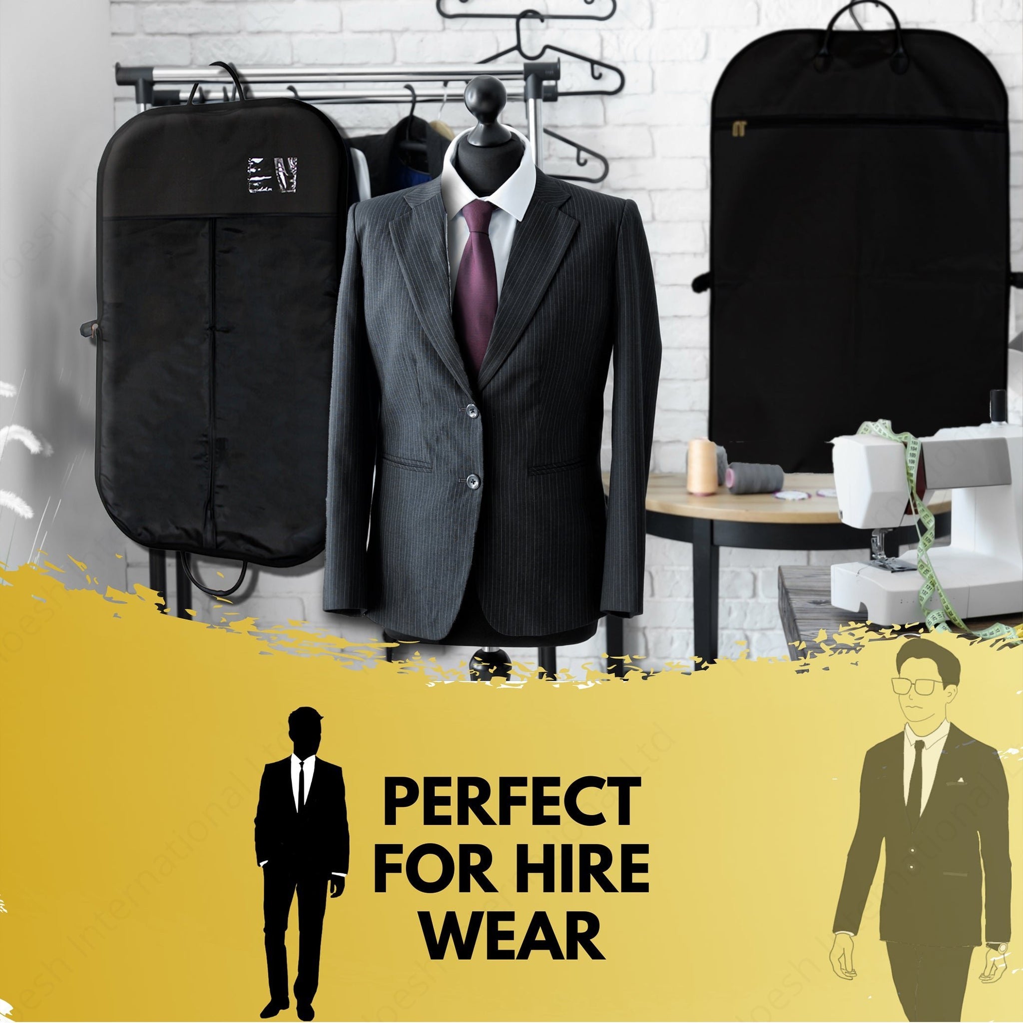 Premium Black Breathable Suit Garment Cover Bags Twin Pack